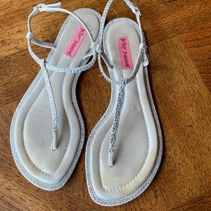 Betsey Johnson silver sandals with Swarovski crystals size 9